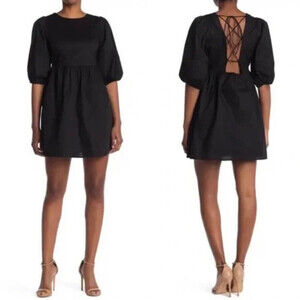 WAYF Women's Lace-Up Corset Babydoll Mini Dress In Black Size XS